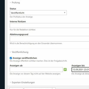 Redaktions-Ansicht einer Tier-Anzeige: Moderationsstatus